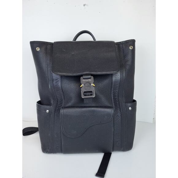 Dior Men's Backpack Saddle Bag Grained Black Leather - Picture 1 of 13